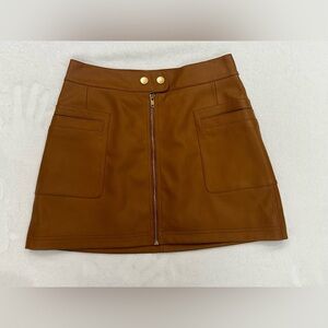 Free People Faux Leather Mini Skirt Womens Sz 0 Tan Full Front Zip Pockets